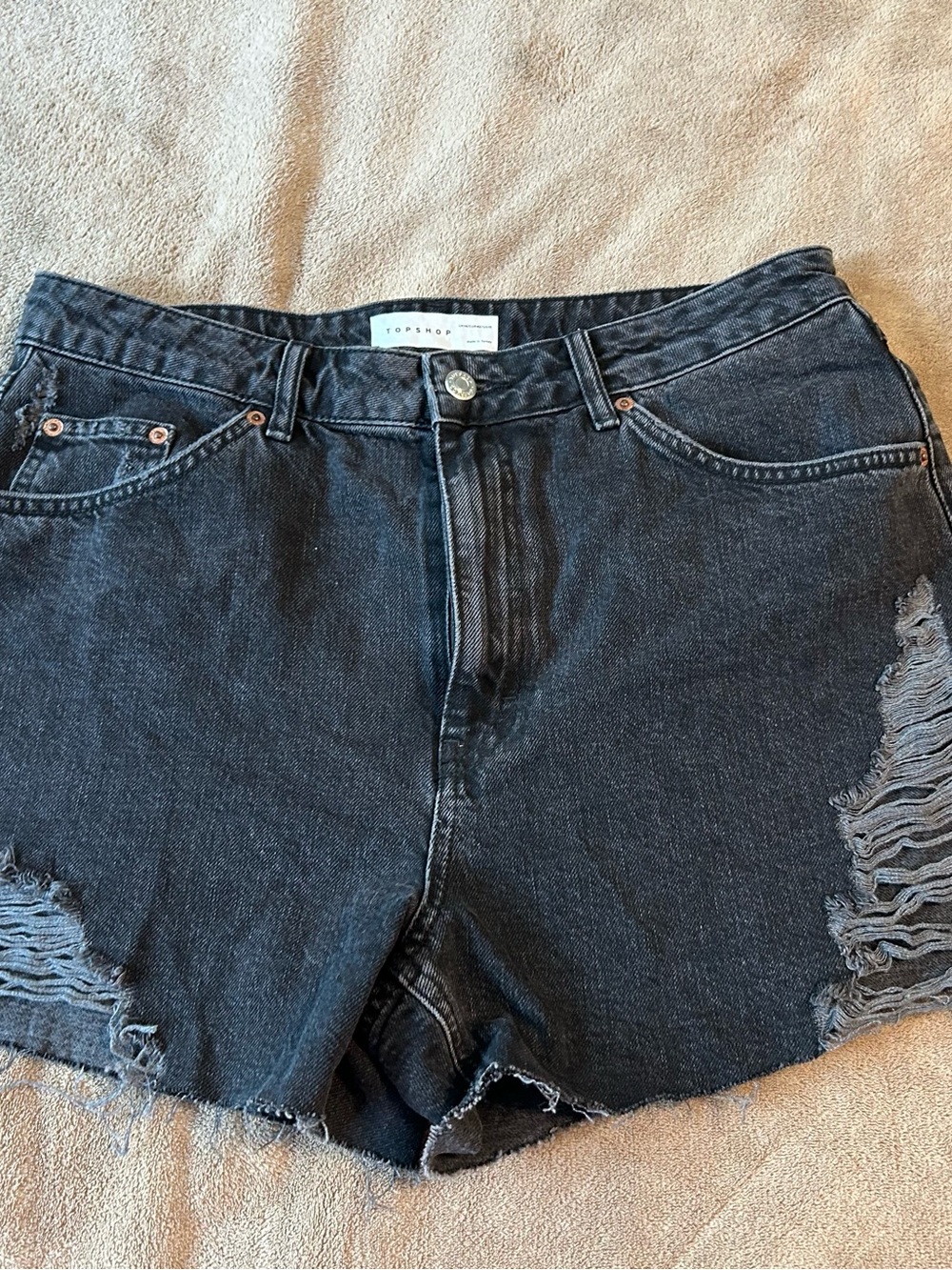 Topshop Black Distressed High-Rise Denim Shorts